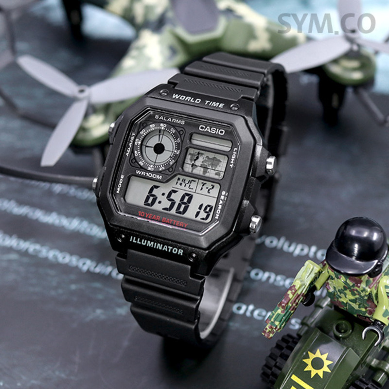 카시오 남성 디지털 군인 우레탄 시계  AE-1200WH-1A