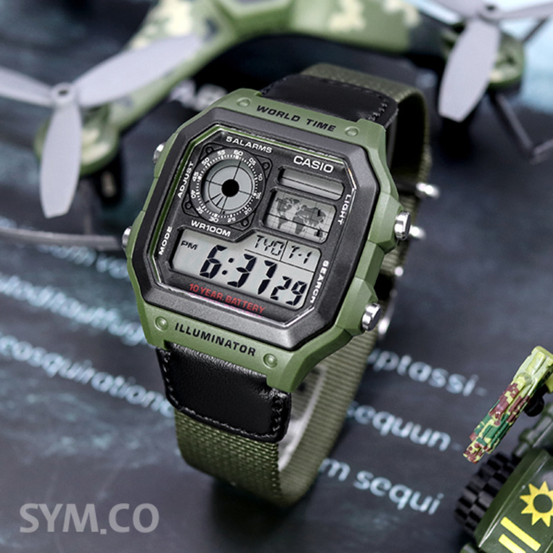 카시오 남성 디지털 군인 손목 시계  AE-1200WHB-3B