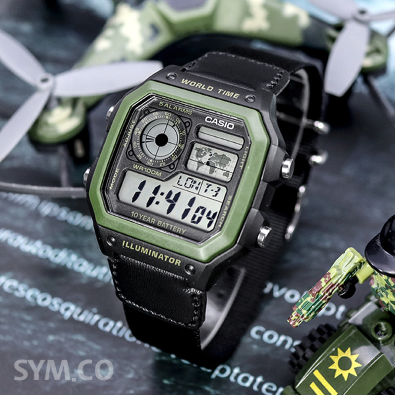 카시오 남성 디지털 군인 손목 시계  AE-1200WHB-1B
