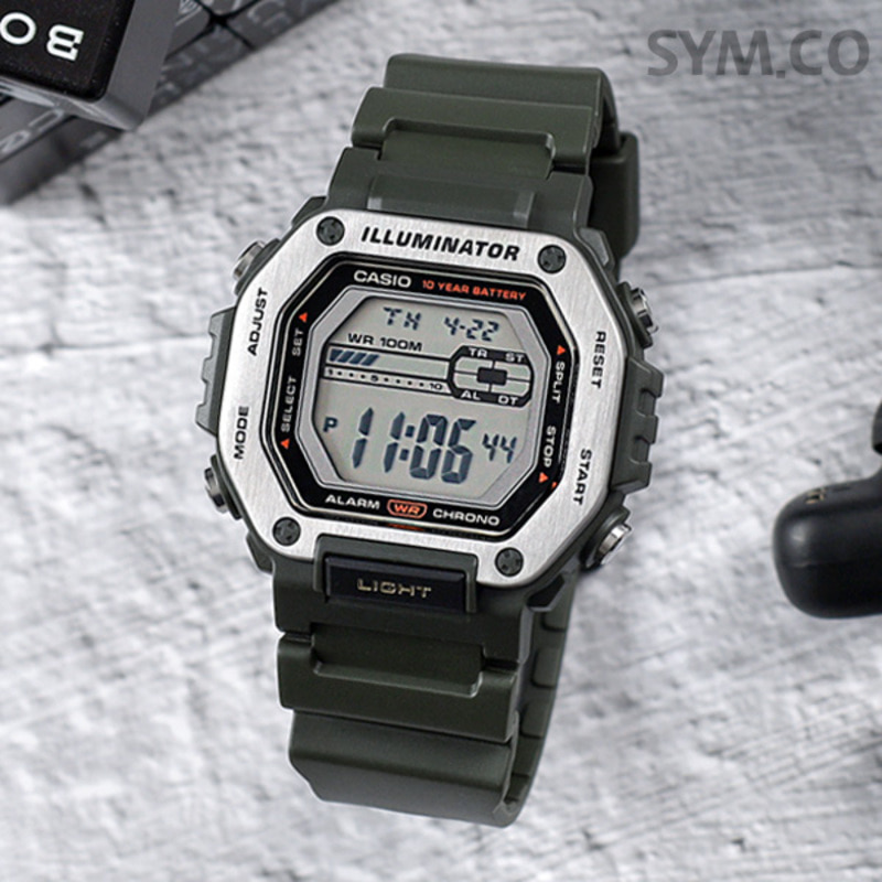 카시오 남성용 우레탄 디지털 시계.카키  MWD-110H-3A