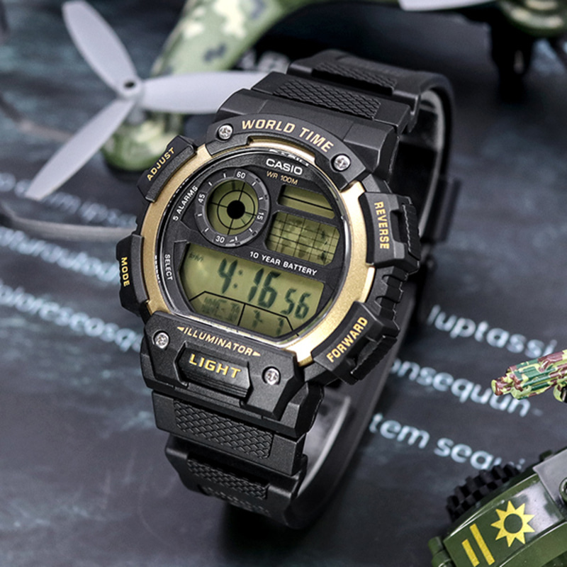 카시오 남성 블랙골드 군인 전자 시계  AE-1400WH-9A