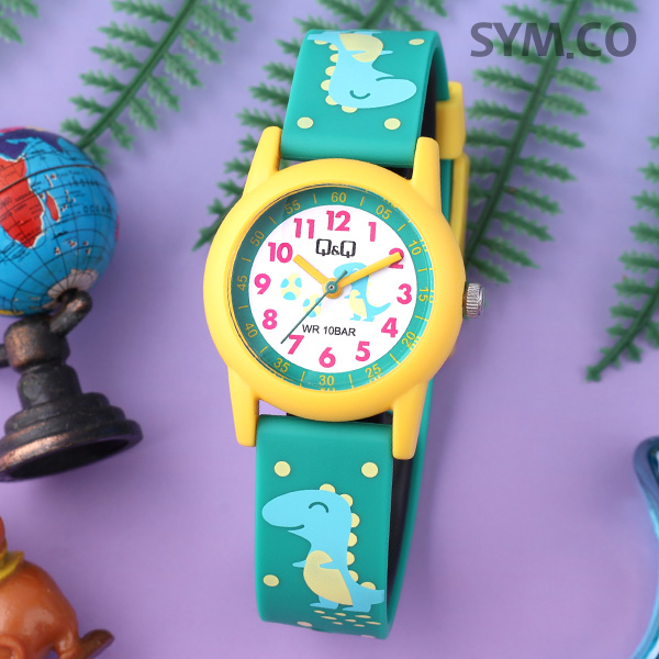 큐앤큐 V22A-023VY 학습에 좋은 그린공룡 캐릭터 어린이 아동 우레탄 시계 a